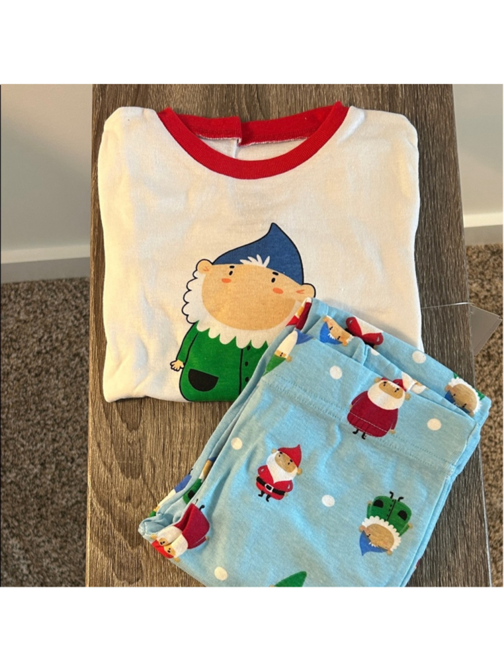 Adorable Elf Kids Pajama Set - White and Light Blue